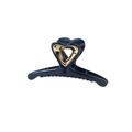Pince à cheveux cœur bleu marine avec motif cœur doré et finition brillante - Emballage en vrac / 9.5CM / Bleu Marine