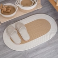 Oval braided cotton floor mat in cream and brown with natural fiber texture - 70*40cm / Oval Khaki & White
