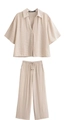 Zweiteiliges Sommer-Set mit Kurzarmhemd und Hose mit weitem Bein in elegantem Beige - XS / Beige Set