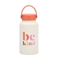 650ml white insulated sports water bottle with coral orange cap and be kind print - Be Kind Orange Lid