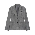 Classic grey herringbone wool blend blazer with stylish flared hem for women - S / Gray