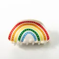 Rainbow striped large hair claw clip in a vibrant semi-circle acrylic design - Dashed Rainbow