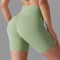 High-waisted sage green yoga shorts with scrunch butt lifting seams for fitness and running - Avocado Green