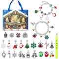 Detailed Christmas advent calendar set with 24 festive charms and two silver bracelets - Style 4-Blue Box Silver Chains