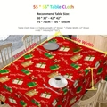 Red Christmas tablecloth with Merry Christmas print and size guide 140x140cm - 33 / 152cm*220cm