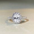 Classic 1.5ct oval moissanite halo engagement ring in 925 sterling silver pave setting - US 5 / Oval Halo Pave Band-Silver