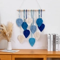 Handmade woven cotton rope tapestry featuring ten blue and white macrame leaf pendants - Five Colors Ten Leaves Royal Blue