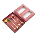 4-piece golden Christmas cutlery set with cartoon charms in a red gift box - Gold Spoon and Fork 4-Piece Set - Red Box