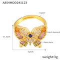 Elegant gold butterfly ring crafted in copper with sparkling crystals and glass stones - Butterfly Open Ring / Gold Multicolor Rhinestone