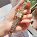 Elegante orologio da donna quadrato con strass e cinturino bicolore oro e argento - Bicolore Oro Bianco