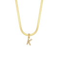 Gold-plated flat snake chain necklace with pearl-encrusted letter K pendant - Style K