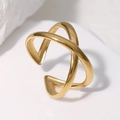Minimalist adjustable gold plated stainless steel cross X ring on white stone background - Adjustable / Gold