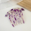 Minimalist 7-tooth acetate hair comb with elegant purple marble pattern on white surface - Flower Purple