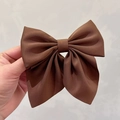 Dark brown satin bow hair clip featuring a double-layered elegant ribbon design - Dark Coffee