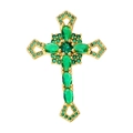 Golden cross pendant featuring oval green gemstones and crystal pavé details - Pendant 90 (Gold Green Stone Luxury Cross)