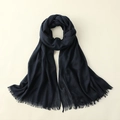Navy blue lightweight cotton linen beach scarf with elegant fringe tassels in soft texture - 100*195CM / Navy Blue