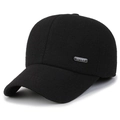 Casquette de baseball d'hiver pour seniors en laine avec cache-oreilles et insigne - Réglable / Noir Avec Étiquette en Plastique