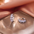 Sparkling silver cubic zirconia hoop earrings featuring a five-stone row design - Five-Stone Pave Style (3067)