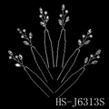 Set of 6 silver bridal hair pins with white pearls and sparkling crystal leaf designs - HS-J6313S Silver 6Pcs Leaf Rhinestone Pearl Hair Pins