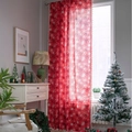 Rideau de Noël rouge à flocons avec franges blanches dans un salon à l'ambiance festive - Flocon de Neige Rouge Passe-tringle / 150x220cm