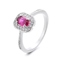 Elegant halo ring with oval pink gemstone and white cubic zirconia in polished finish - US 6 / Red