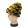 Camouflage knit beanie with integrated LED headlamp and built-in Bluetooth headphones - 4-LED Bluetooth Style / Camo Orange
