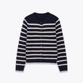 Cardigan classico a righe con girocollo in blu navy e bianco e bottoni scuri - S / A Righe Blu Navy e Bianco