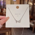Silver color titanium steel necklace with zircon bow pendant on fashion card - Plant Bud and Leaf Shape (X1046) / Silver / White Zirconia