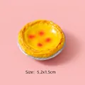 Detailed size view of a realistic 5.2x1.5cm resin egg tart toy model on pink background - Portuguese Egg Tart / Without Magnet