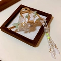 Golden lily flower hair claw clip with white butterfly and pearl tassels detail - Gold White Flower Butterfly Claw Clip (118#)