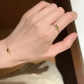 Olive green enamel butterfly ring and gold heart chain bracelet set worn on hand - Olive Green Butterfly
