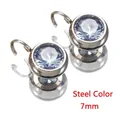 7mm steel color stainless steel earring charm featuring a faceted clear crystal zircon - 7mm / Steel