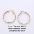 Klassieke gouden oorringen met 30 mm binnendiameter en gepolijste afwerking - Basis Gepolijste Ring (Stijl G) / Buitendiameter 32mm Draad 3mm
