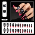 Set of 24 wearable false nails featuring black and pink geometric graphic designs - Geometric Character Style (R786)