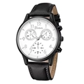 Classic Geneva men's watch featuring a white dial, black alloy case, and leather strap - Black Case Silver Hands White Dial Black Strap