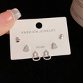 Three-piece silver gourd earring set with pavé crystals and S925 sterling silver pins - Silver-Hollow Gourd Set (23#)