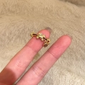 Detail of adjustable gold ring featuring hollow horse design and coin pendants - Auspicious Beast Bear Style (4# Ring-Gold)