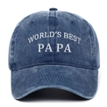 Navy blue World's Best Papa embroidered vintage washed cotton baseball cap with retro finish - Adjustable / Washed Navy Blue