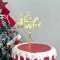 Goldener Tortenstecker Feliz Navidad mit Rentiergeweih und Schneeflocke für Weihnachten - Gold Rentier Geweih Frohe Weihnachten / Gold