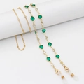 Fashionable gold eyewear chain with green and clear gemstones for sunglasses - 70cm / Bezel Glass With Rhinestone