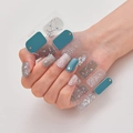 Nail stickers in teal and grey with marble texture and glitter effect model DQ3-085 - Blue Green Grey Marble Shell Glitter Style (DQ3-085)