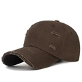 Gorra de béisbol de algodón marrón oscuro con diseño desgastado y bordes deshilachados - Café Oscuro