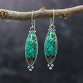 Boucles d'oreilles feuilles en argent avec turquoise verte naturelle au style marquise - Style Turquoise Marquise / Bleu