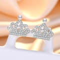 Elegant silver crown stud earrings with sparkling cubic zirconia and white pearls - Platinum Pearl Crown Stud Earrings (C5)