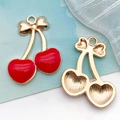 3D cherry fruit alloy pendants with red enamel finish and gold plating for DIY jewelry - Enamel Large Cherry (12295) / 1 Piece (21x24mm) / Red