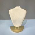 Portrait jewelry display stand in cream velvet with a golden metal frame for necklaces - Semi-round Bust Stand / Off White