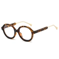 Retro round leopard print sunglasses with sleek gold metal temples and blue light lenses - Tortoiseshell Frame