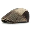 Vintage flat cap in brown and beige patchwork with herringbone wool blend texture - Adjustable / Coffee