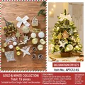 Set de 15 adornos navideños en oro y blanco para árbol de 45cm con luces LED integradas - Adecuado para árbol de 45cm / Dorado Blanco