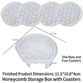 Silicone coaster mold set with honeycomb texture including 4 mats and storage box holder - Honeycomb Coaster Set